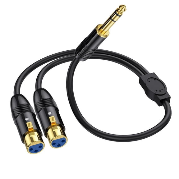 Dual Female XLR to 1/4 Inch TRS Stereo Male Plug Y-Splitter Cable 2-XLR Female to Quarter Inch Adapter Patch Cord-A