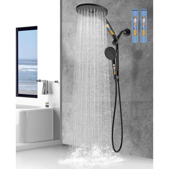 Dual Filtered Rain Shower Head Combo, High Pressure Handheld Shower Head with Adjustable Bar - Rainfall Shower Head And Showerhead with Filter for Hard Water - Removes Chlorine