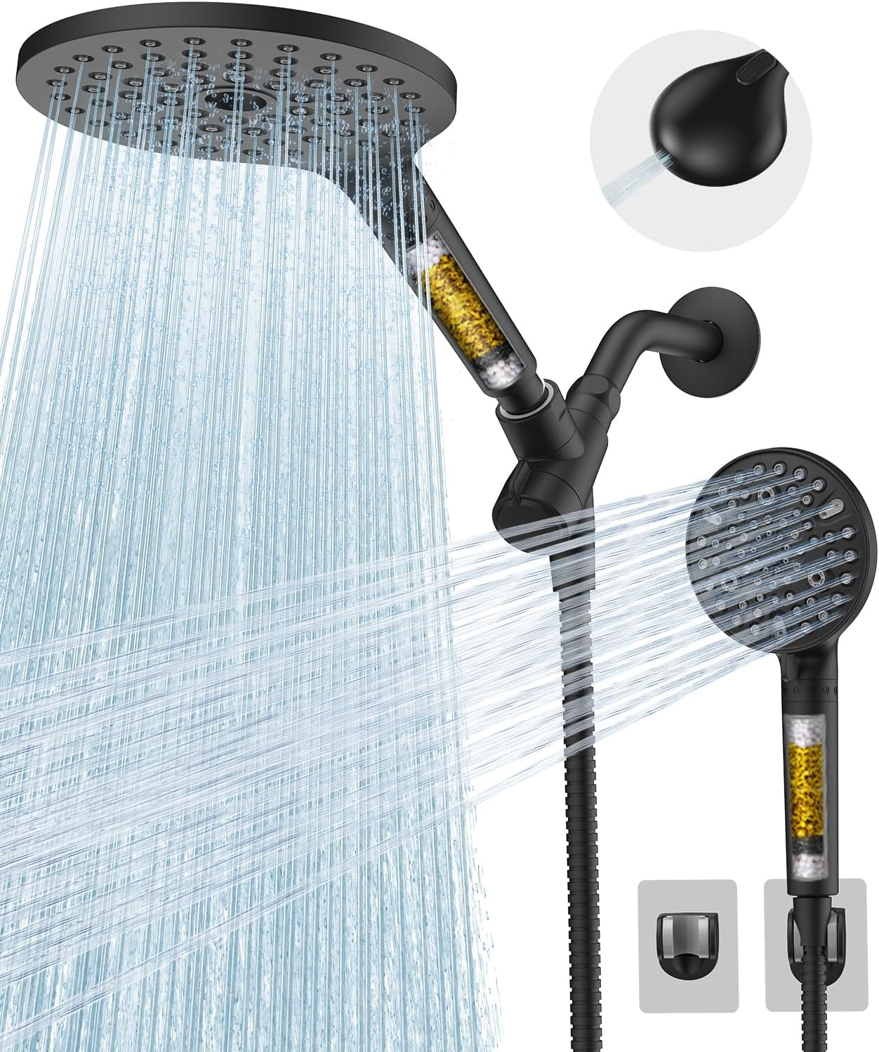 Dual Filtered Shower Heads Combo, High Pressure Rain Shower Head with Handheld Spray Built-in Power Wash, Dual Handheld Shower Head for Hard Water, Remove Chlorine for Healthier Skin- Chrome