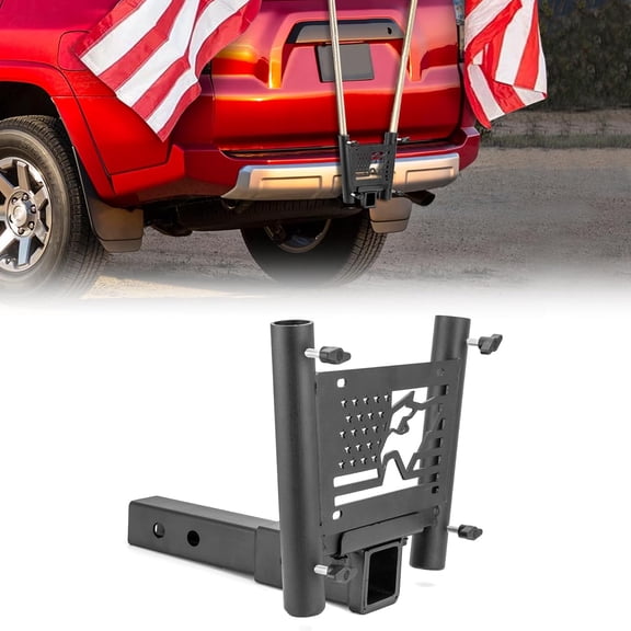 Dual Flag Pole Holder Mount Kit with Hitch Receiver 2 Inch Universal Hitch Receivers Black Compatible with Trucks SUV Pickup Camper Trailer