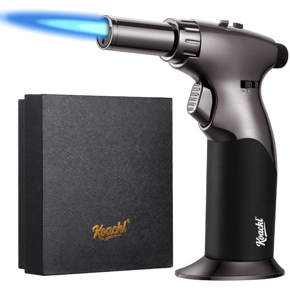 Dual Flame Butane Torch Lighter, Refillable Kitchen Torch, Adjustable Flame with Ignition Lock Mini Blow Torch for Cooking, Creme Brulee, Soldering, Welding (Butane Gas Not Included)