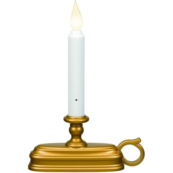 Dual Flame Color Dusk to Dawn Sensor Battery Operated 9 inch LED Window Candle, Gold/Brass