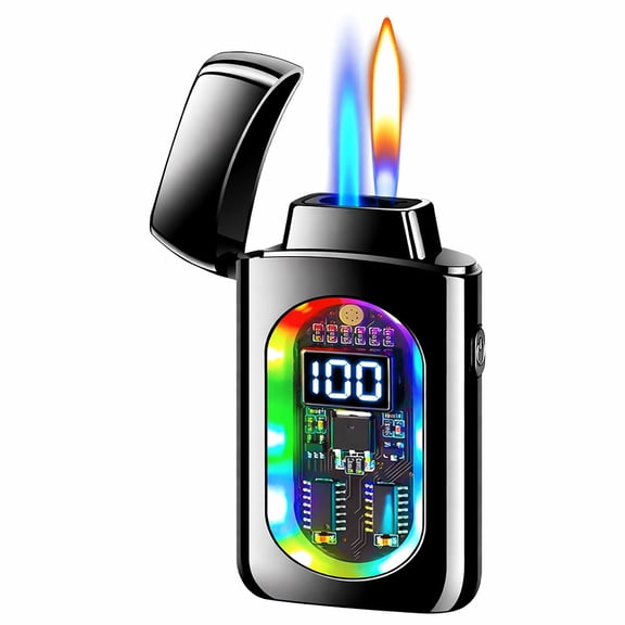 Pomerol Dual Flame Windproof Lighter with LED Display, USB Rechargeable Metal Body