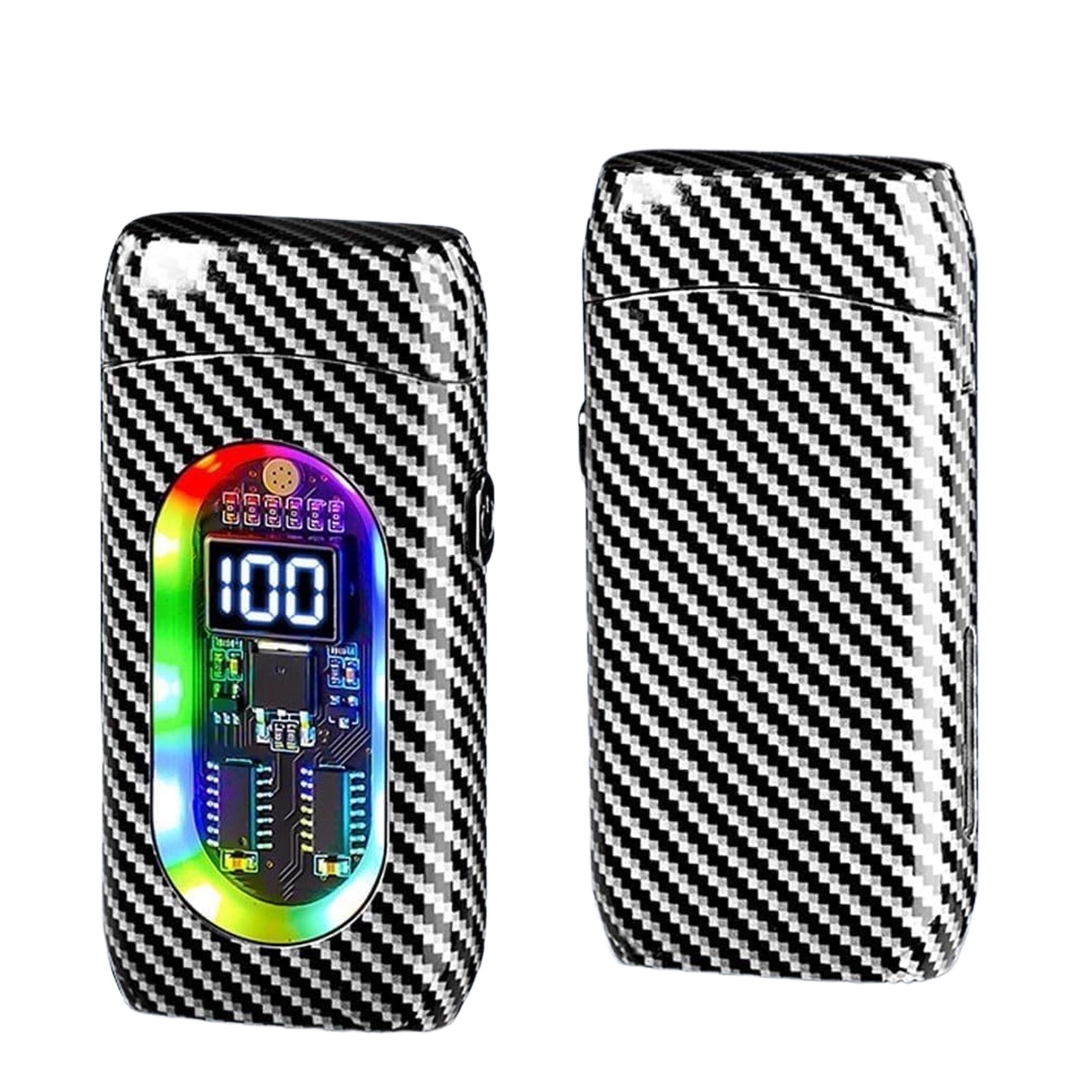 Dual Flame Metal Windproof Lighter with LED Display - USB Rechargeable, Visible Gas Chamber, 4 Ignition Modes, Colorful Lights for Camping, Grill & Candle
