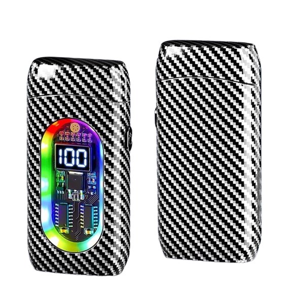 Dual Flame Metal Windproof Lighter with LED Display - USB Rechargeable, Visible Gas Chamber, 4 Ignition Modes, Colorful Lights for Camping, Grill & Candle