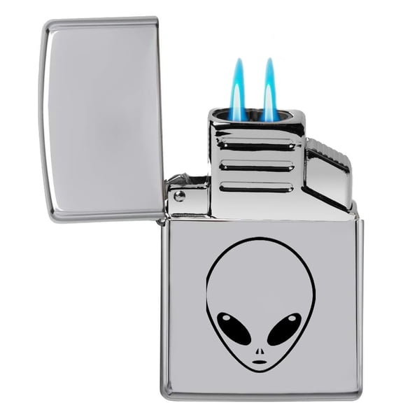 Dual Flame Torch Lighter Alien Head (Chrome)