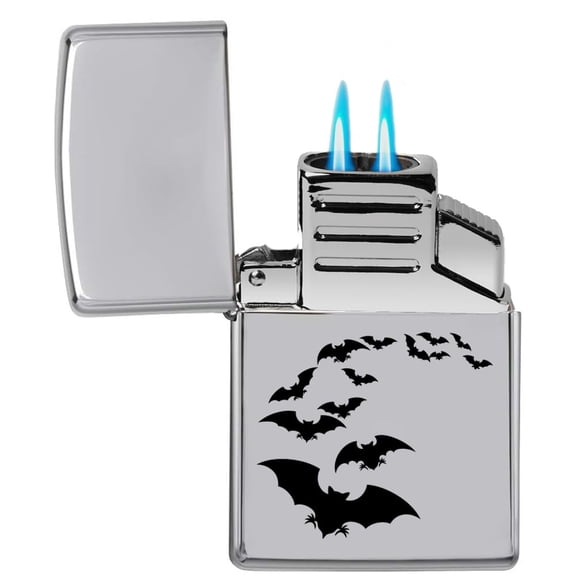 Dual Flame Torch Lighter Bat Colony (Chrome)