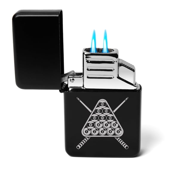 Dual Flame Torch Lighter Billards Pool Balls and Cues (Black)