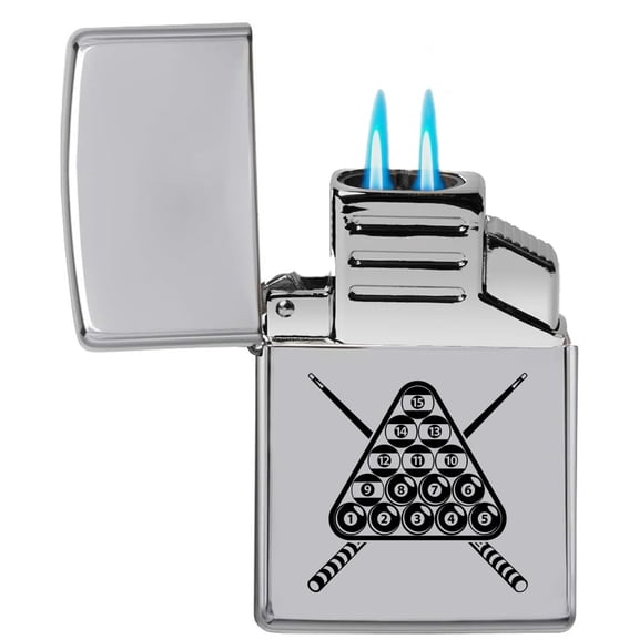 Dual Flame Torch Lighter Billards Pool Balls and Cues (Chrome)