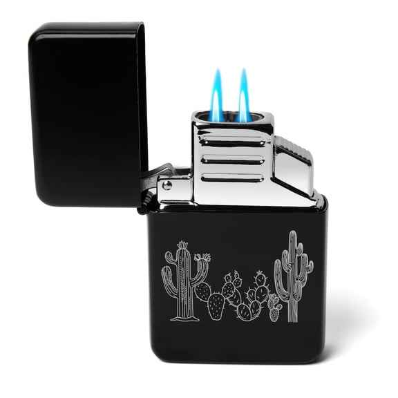 Dual Flame Torch Lighter Cactus Cactuses Cacti (Black)