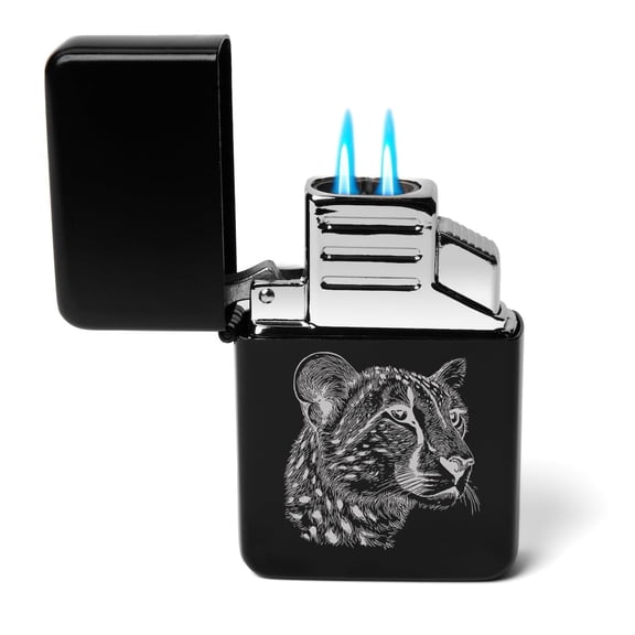 Dual Flame Torch Lighter Cheetah Head (Black)