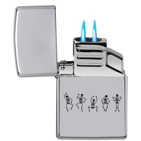 Dual Flame Torch Lighter Dancing Skeletons Halloween (Chrome)