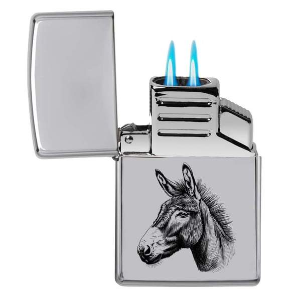Dual Flame Torch Lighter Donkey Head (Chrome)