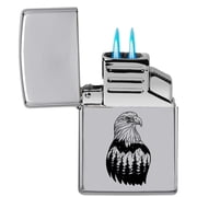 Dual Flame Torch Lighter Eagle Forest Mountains Stars Chrome