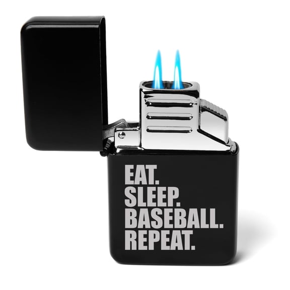 Dual Flame Torch Lighter Eat Sleep Baseball Repeat (Black)