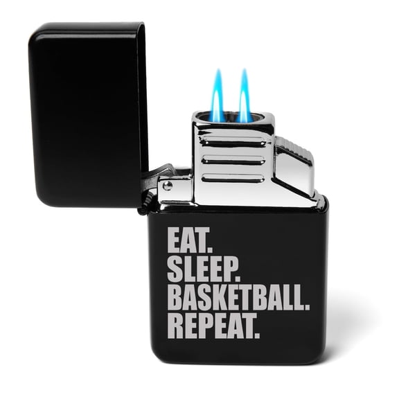 Dual Flame Torch Lighter Eat Sleep Basketball Repeat (Black)