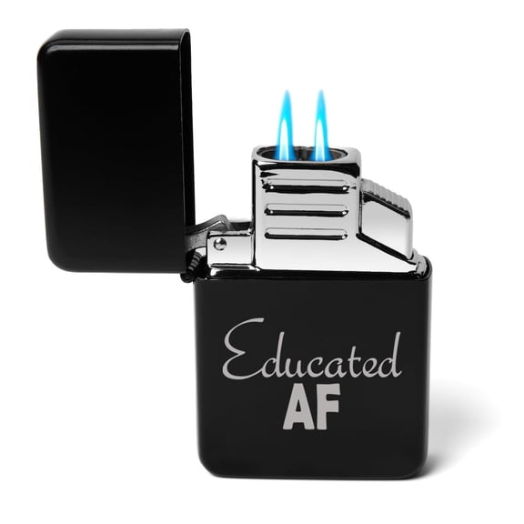 Dual Flame Torch Lighter Educated AF Funny Student Graduate Graduation (Black)