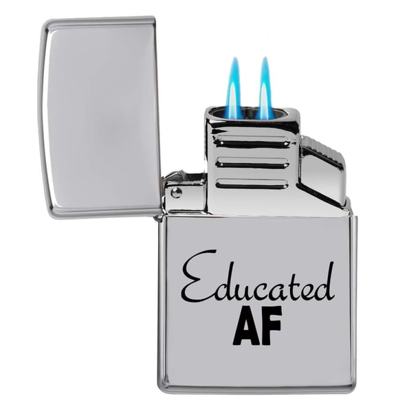 Dual Flame Torch Lighter Educated AF Funny Student Graduate Graduation (Chrome)