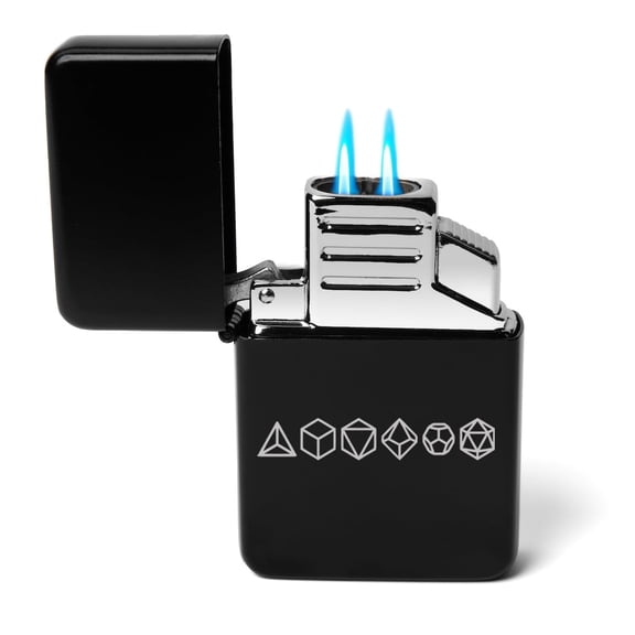 Dual Flame Torch Lighter Game Dice Set Gamer Geek (Black)