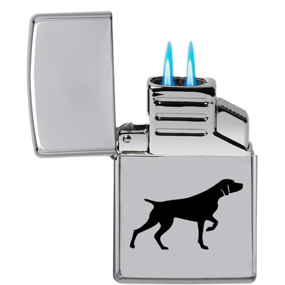 Dual Flame Torch Lighter German Shorthaired Pointer (Chrome)