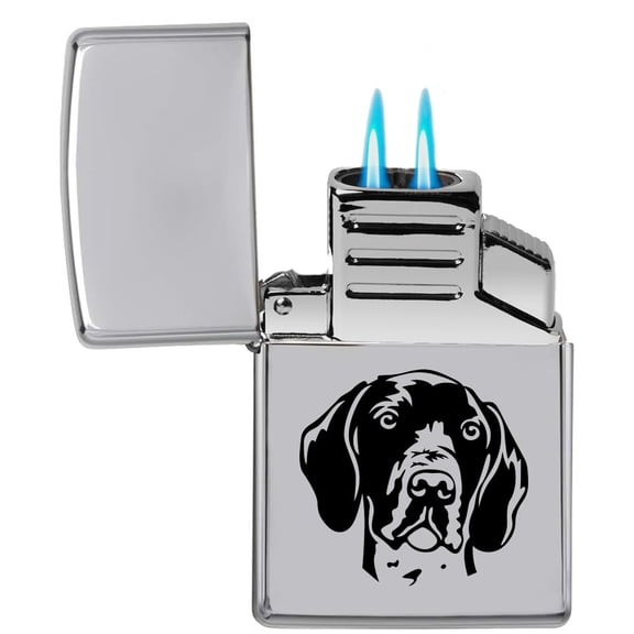 Dual Flame Torch Lighter German Shorthaired Pointer Face (Chrome)