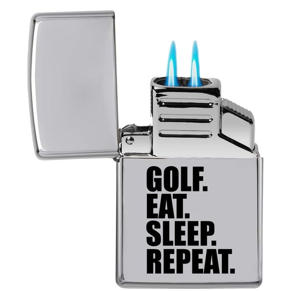Dual Flame Torch Lighter Golf Eat Sleep Repeat (Chrome)