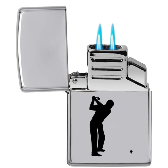 Dual Flame Torch Lighter Golfer (Chrome)