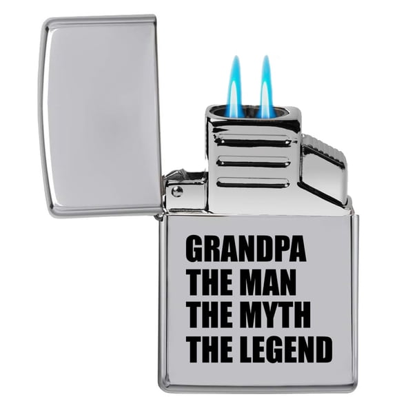 Dual Flame Torch Lighter Grandpa The Man Myth Legend Grandfather (Chrome)