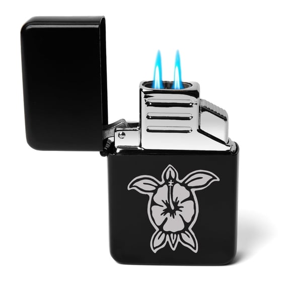 Dual Flame Torch Lighter Hibiscus Turtle (Black)