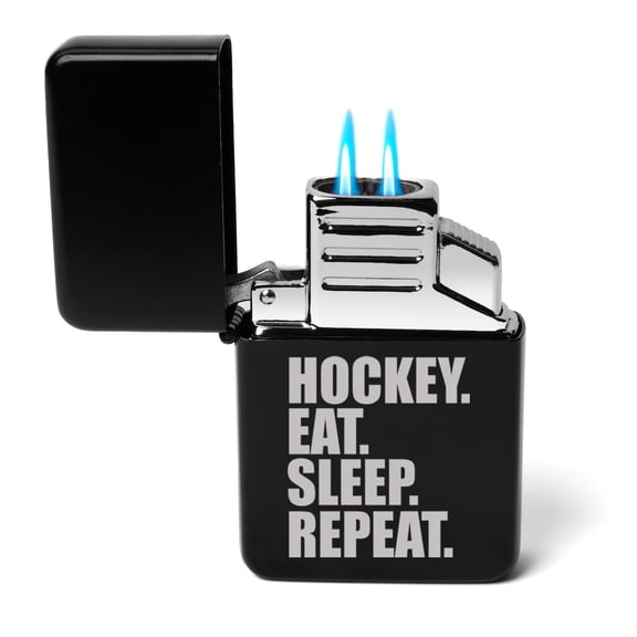 Dual Flame Torch Lighter Hockey Eat Sleep Repeat (Black)