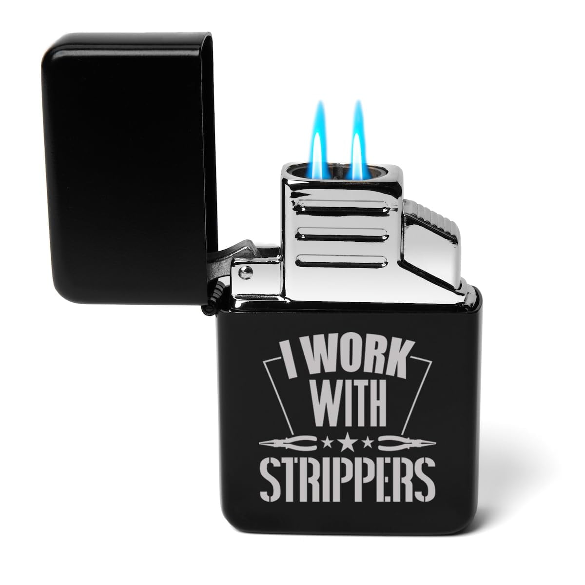 Dual Flame Torch Lighter I Work with Strippers Funny Electrician (Black)