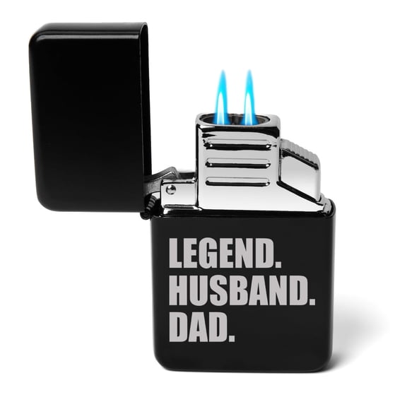 Dual Flame Torch Lighter Legend Husband Dad (Black)
