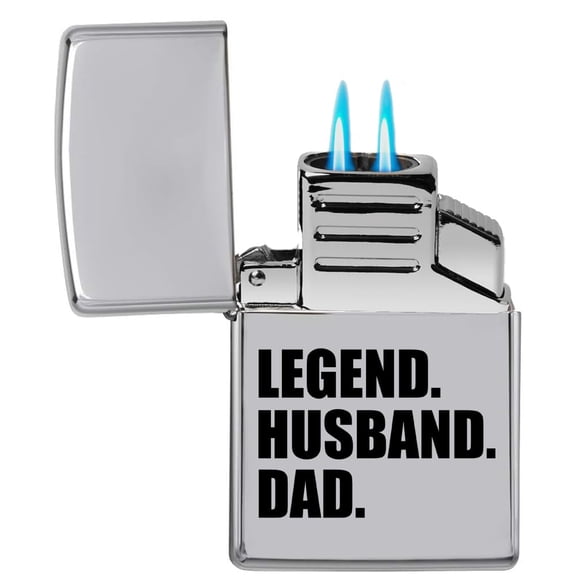 Dual Flame Torch Lighter Legend Husband Dad (Chrome)