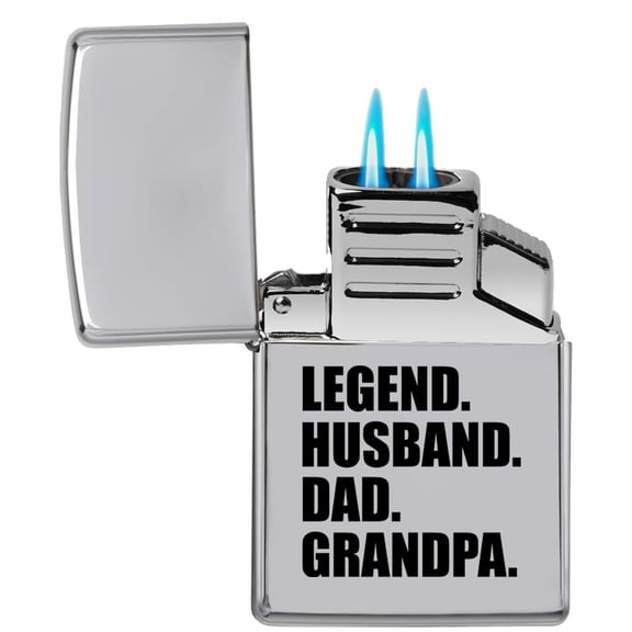 Dual Flame Torch Lighter Legend Husband Dad Grandpa (Chrome)