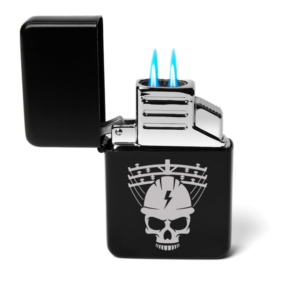 Dual Flame Torch Lighter Lineman Skull (Black)