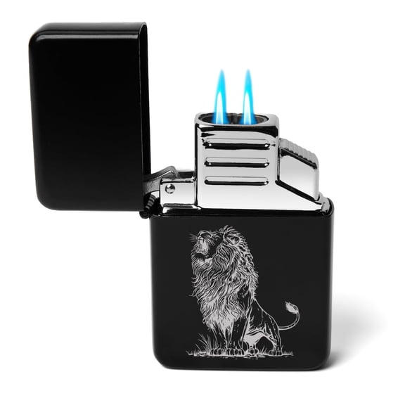 Dual Flame Torch Lighter Lion Roaring (Black)