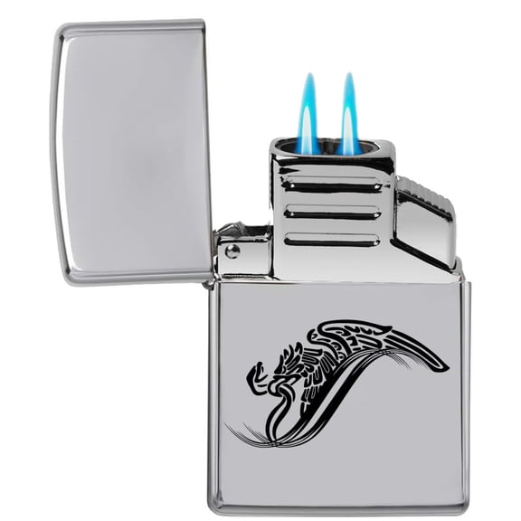 Dual Flame Torch Lighter Mexico Eagle Escudo Aguila (Chrome)