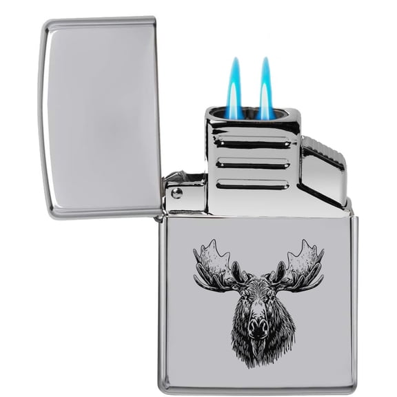Dual Flame Torch Lighter Moose Head (Chrome)