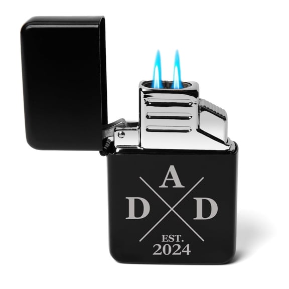 Dual Flame Torch Lighter New Dad Father Dad Est 2024 Cross (Black)
