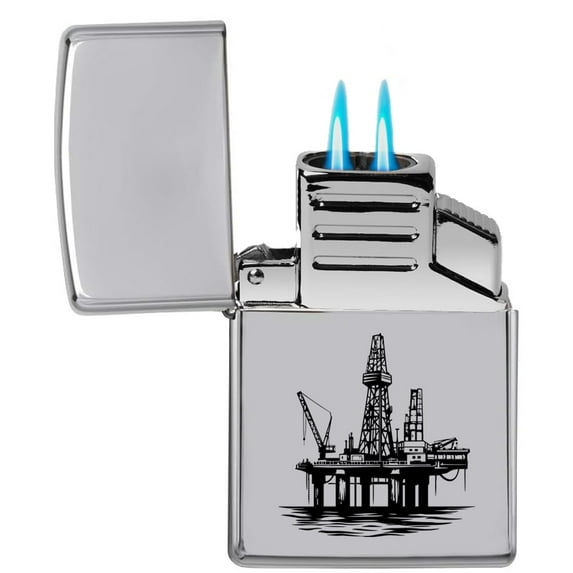 Dual Flame Torch Lighter Oil Rig Platform (Chrome)