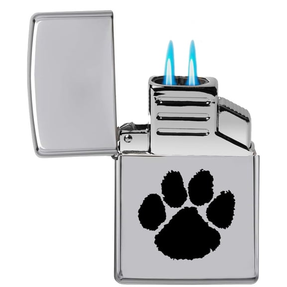 Dual Flame Torch Lighter Paw Print (Chrome)
