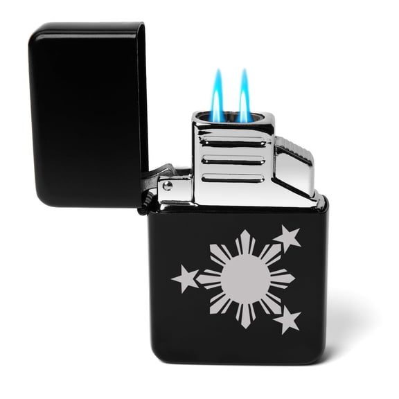 Dual Flame Torch Lighter Philippines Stars and Sun (Black)