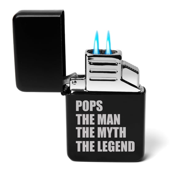 Dual Flame Torch Lighter Pops The Man Myth Legend Grandfather (Black)