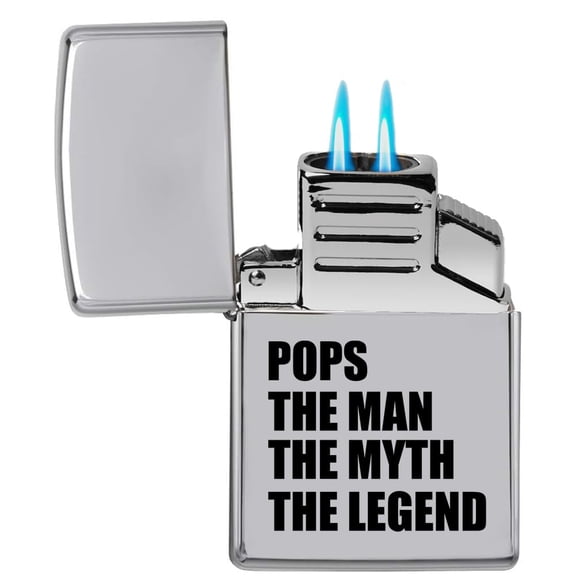 Dual Flame Torch Lighter Pops The Man Myth Legend Grandfather (Chrome)