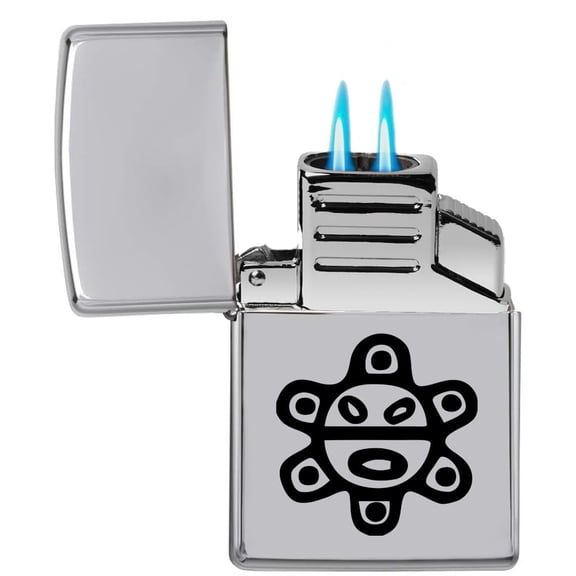 Dual Flame Torch Lighter Puerto Rico Sol Taino (Chrome)