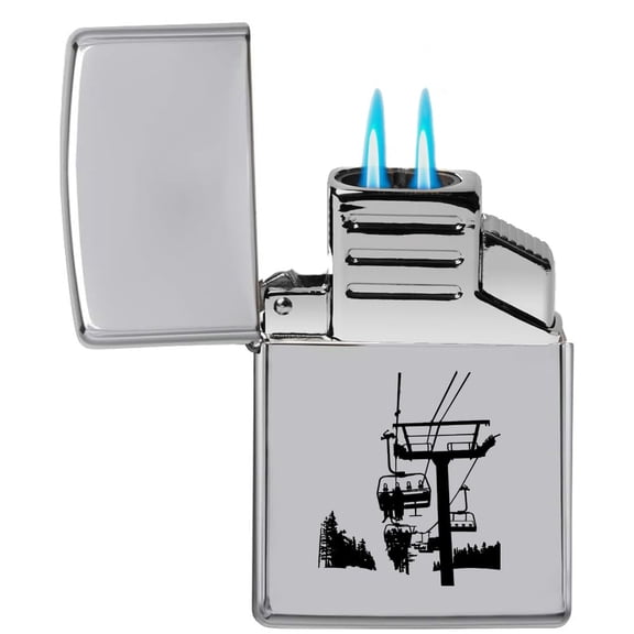 Dual Flame Torch Lighter Ski Lift Skiing Skier (Chrome)