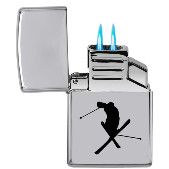 Dual Flame Torch Lighter Ski Skier Extreme Sports Trick (Chrome)