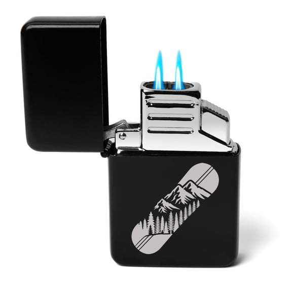 Dual Flame Torch Lighter Snowboard Mountains Forest (Black)