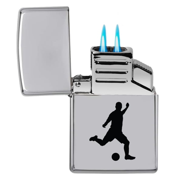Dual Flame Torch Lighter Soccer Player (Chrome)