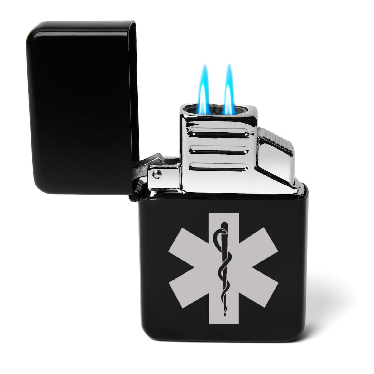 Dual Flame Torch Lighter Star of Life EMT Paramedic (Black)